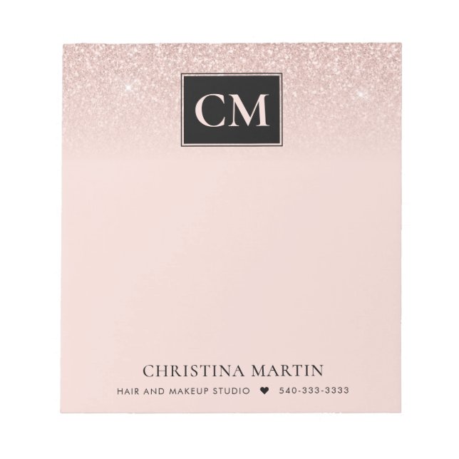 Elegant  Rosa Glitter Ombre Monogram Anteckningsblock (Framsida)