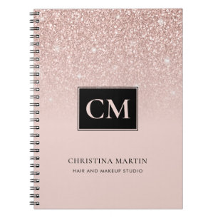 Elegant Rosa Glitter Ombre Monogram bärbar dator Anteckningsbok