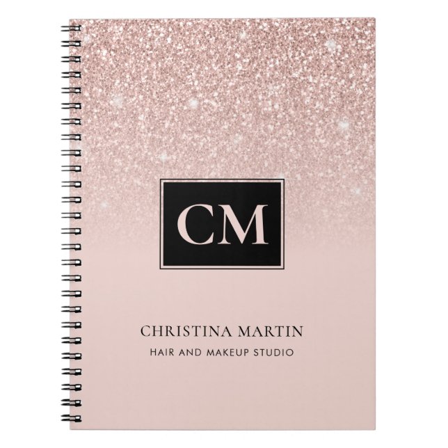 Elegant  Rosa Glitter Ombre Monogram bärbar dator Anteckningsbok (Framsidan)