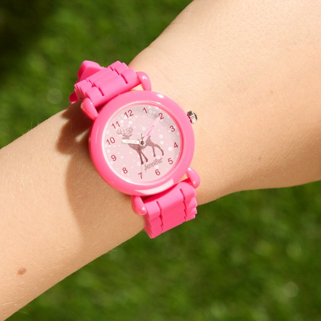 elegant rosa glitter renar, snöskiva personlig armbandsur (Skapare uppladdad)