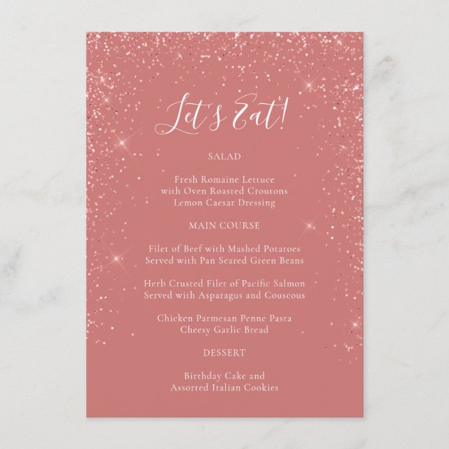 Elegant Rosa Glitter Special Ocction Menu Meny (Framsida)