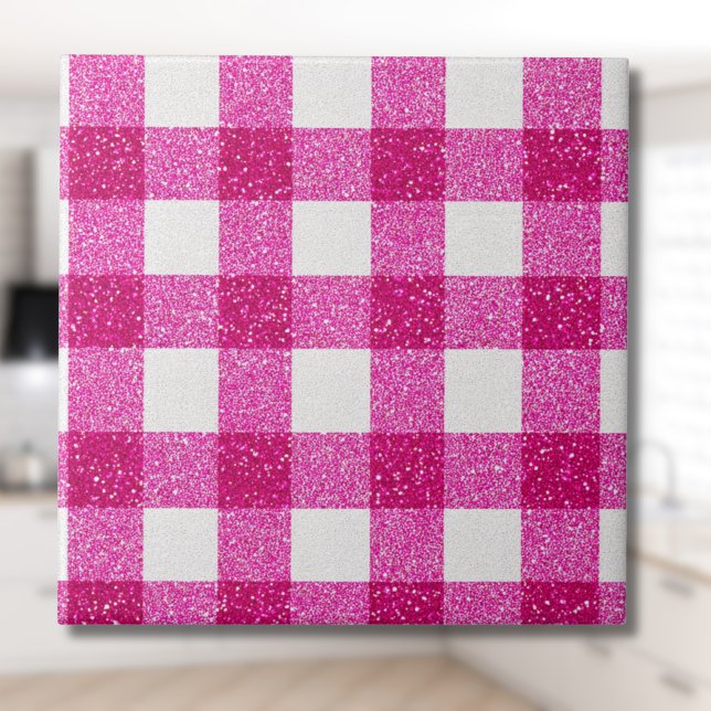 Elegant rosa glitter tartan på vit kakelplatta (Skapare uppladdad)