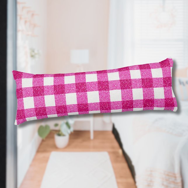 Elegant rosa glitter tartan på vit kroppskudde (Skapare uppladdad)