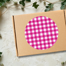 Elegant rosa glitter tartan på vit runt klistermärke
