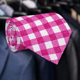 Elegant Rosa Glitter Tartan på Vitt Slips
