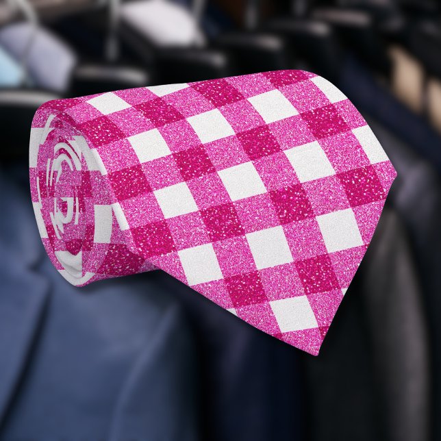 Elegant Rosa Glitter Tartan på Vitt Slips (Skapare uppladdad)