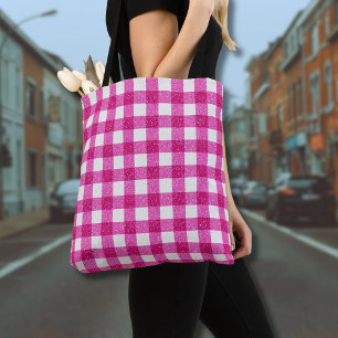 Elegant Rosa Glitter Tartan på Vitt Tygkasse