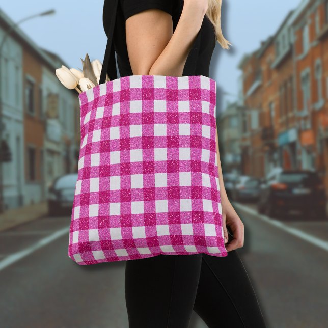 Elegant Rosa Glitter Tartan på Vitt Tygkasse (Skapare uppladdad)