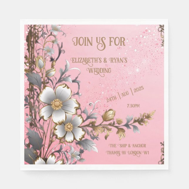 Elegant Rosa Gnistra Bröllop, bakgrund Pappersservett (Framsidan)