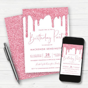 Elegant Rosa Gnistra Glitter Drives Birthday Inbjudningar