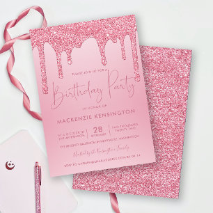 Elegant Rosa Gnistra Glitter Drives Birthday Inbjudningar