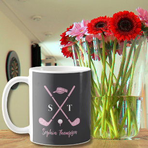 Elegant rosa golfklubb vita slingor anpassad födel kaffemugg