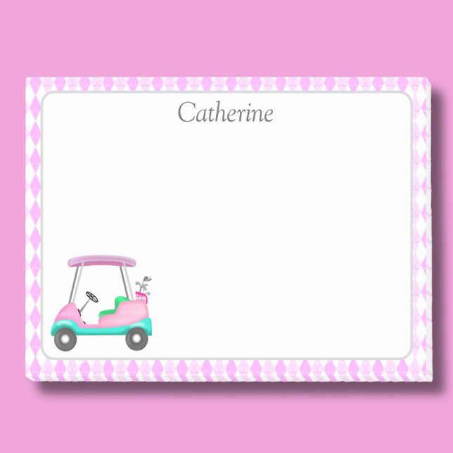 Elegant Rosa Golfvagn Namn Post-it Block (Skapare uppladdad)