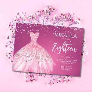 Elegant Rosa Gown Glitter 18:e födelsedagen Inbjudningar