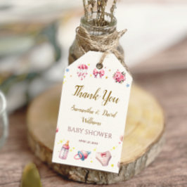 Elegant Rosa Gracnice Baby Shower Blommigt Presentetikett