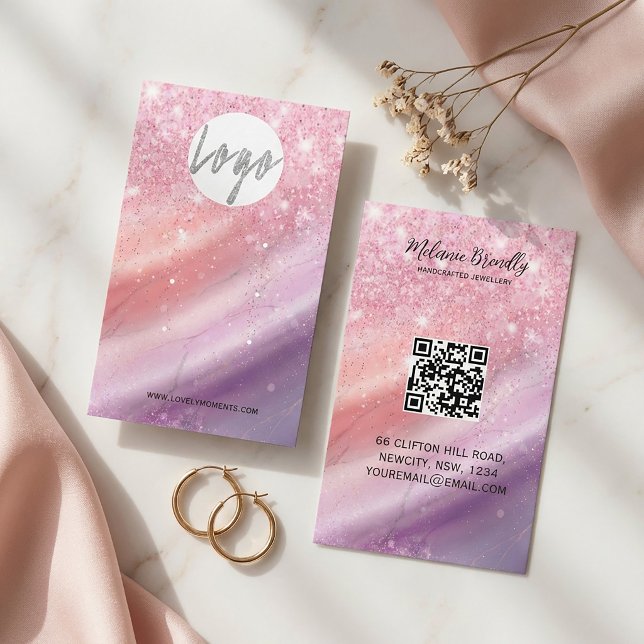 Elegant rosa gradient smyckeskort för örhängen  visitkort (#jewelrypackaging #earringdisplay #smallbusinessbranding #pinkdesign #femininebranding #handmadejewe)