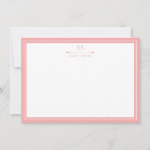 Elegant Rosa Gräns Monogram Anteckningskort