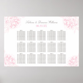 Elegant Rosa Grått Blommigt Peony Bröllop Seating Poster