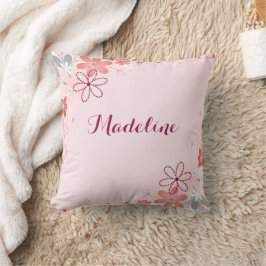 Elegant Rosa Grått Blommigt Pillow Kudde