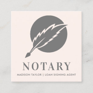 Elegant Rosa Grått Feather Quill Nib Public Notary Fyrkantigt Visitkort