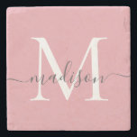 Elegant  Rosa Grått Monogram Feminin skrift Stenunderlägg<br><div class="desc">Elegant  Rosa Grått Monogram Feminingskript Namn Stone Underlägg</div>