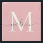 Elegant  Rosa Grått Monogram Feminin skrift Stenunderlägg<br><div class="desc">Elegant  Rosa Grått Monogram Feminingskript Namn Stone Underlägg</div>