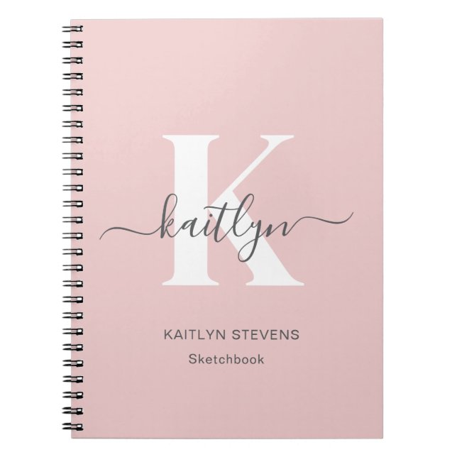 Elegant  Rosa Grått Script Monogram Anteckningsbok (Framsidan)