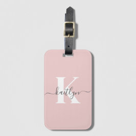 Elegant Rosa Grått Script Monogram Bagagebricka