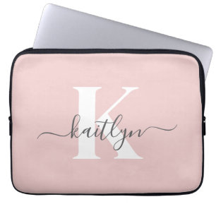 Elegant  Rosa Grått Script Monogram Laptop Fodral