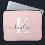 Elegant  Rosa Grått Script Monogram Laptop Fodral<br><div class="desc">Denna enkla 15-tums  laptop sleeve i elegant med 15-tums rosa med det första namn i ett trendig-skriptteckensnitt i grått och det första i ett modernt teckensnitt i vitt är perfekt för dig. Det är snyggt och trendig och ändå väldigt klassiskt. Det är unikt - som du!</div>