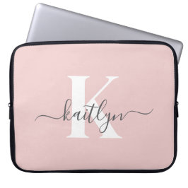 Elegant Rosa Grått Script Monogram Laptop Fodral