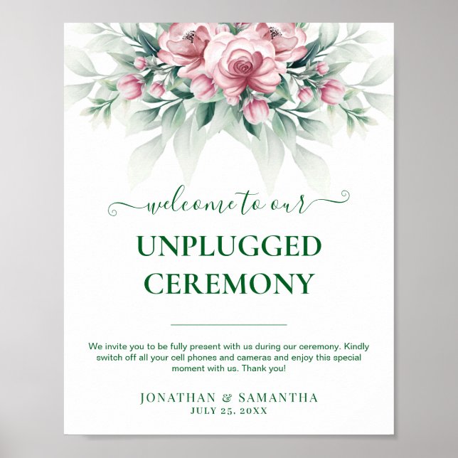 Elegant Rosa Grön arrangemang Modern Bröllop Poster (Framsidan)