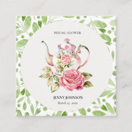 Elegant rosa grön blomster Bröllopsdusch Tilläggskort
