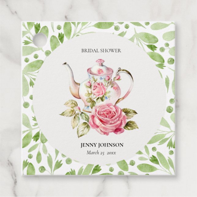 Elegant rosa grön blomsterbröllopsdusch gåvor etiketter (Framsida)