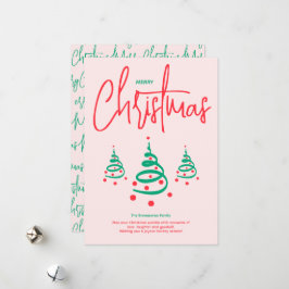 Elegant Rosa Grön God Jul Gran Julkort