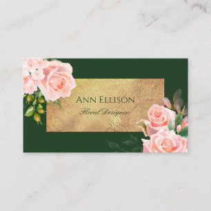 Elegant Rosa Grön Guld Blommig Blomsterhandlare Ro Visitkort