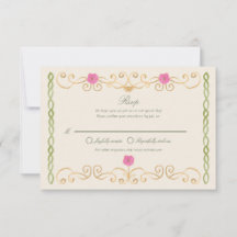 Elegant rosa grön och guld handritad RSVP-kort