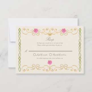 Elegant rosa grön och guld handritad RSVP-kort OSA Kort