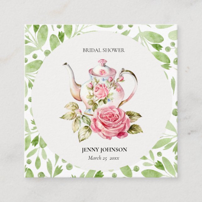 Elegant rosa gröna blomsterbröllopsdusch tilläggskort (Framsida)