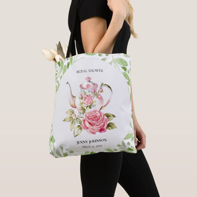 Elegant Rosa Grönt Blommigt Flowers Möhippa Tygkasse (Närbild)