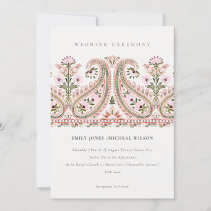 Elegant Rosa Grönt Blommigt Paisley Motif Bröllop Inbjudningar
