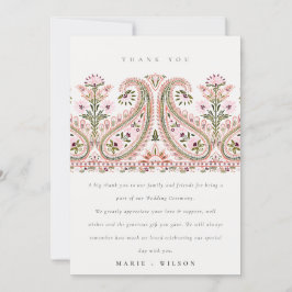 Elegant Rosa Grönt Blommigt Paisley Motif Bröllop Tack Kort