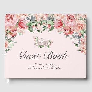 Elegant Rosa & Grönt Blommigt Quinceañera Guest Bo Gästböcker