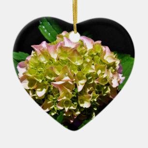 Elegant rosa grönt grönt  blommigt hydrangea julgransprydnad keramik