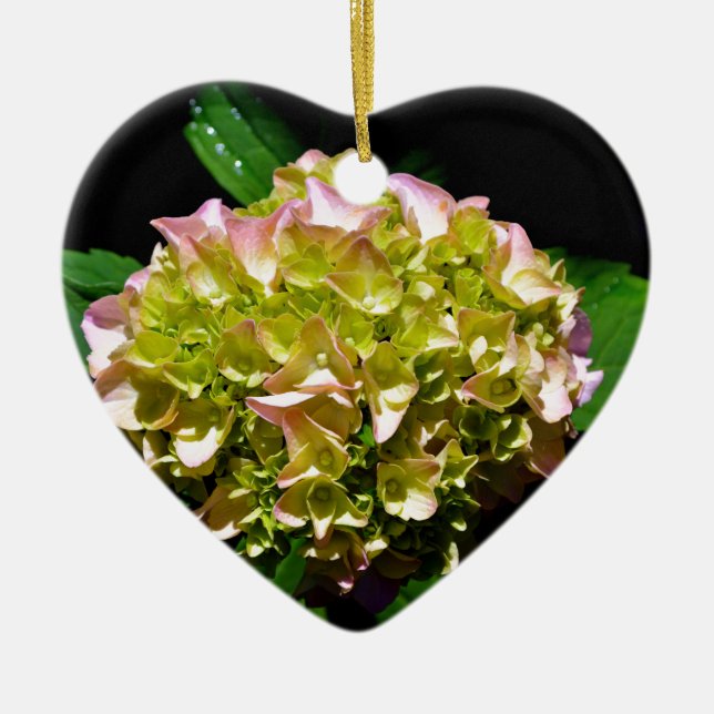 Elegant rosa grönt grönt  blommigt hydrangea julgransprydnad keramik (Framsidan)