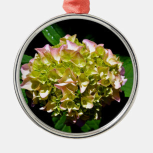 Elegant rosa grönt grönt  blommigt hydrangea julgransprydnad metall