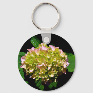 Elegant rosa grönt grönt blommigt hydrangea nyckelring