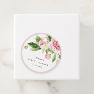 Elegant Rosa Grönt Peony Blommigt Tack Bröllop Gåvor Etiketter
