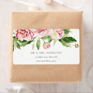 ELEGANT ROSA GRÖNT  PEONY BLOMMIGT WATERCOLOR L FRAKTSEDEL