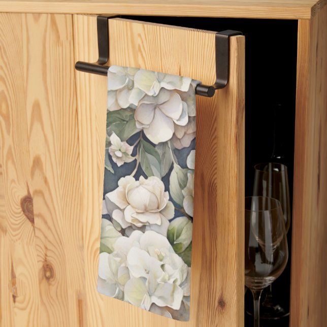 Elegant rosa  grönt Sjöfärgsfärg för marin  blommi Kökshandduk (Thirds Fold)